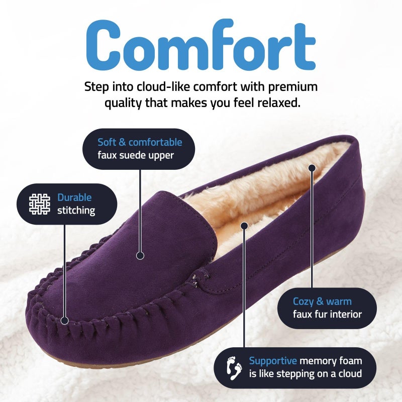 Floopi Women Slippers Moccasins, Soft Faux Fur Lining with Cozy Memory Foam, Ladies House Slippers for Women with Indoor & Outdoor Anti-Skid Sole(10, Purple-323) - Image 2